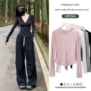 ( Sẵn) UPF50 + Ice Silk Sợi gốc Quần áo chống nắng cho phụ nữ Mùa hè ngoài trời chống tia cực tím I