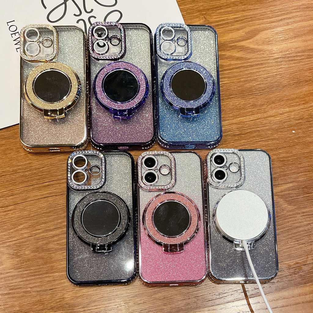 Thiết Kế Mới Shiny Dia Edge Case Cho Iphone 16 15 Pro Max 14 13 12 11 Với Nắp Gương Tròn