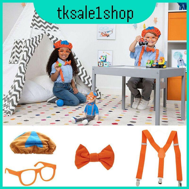 Blippi Like Be Dress Up Set với dây treo màu cam có thể điều chỉnh và dây buộc nơ