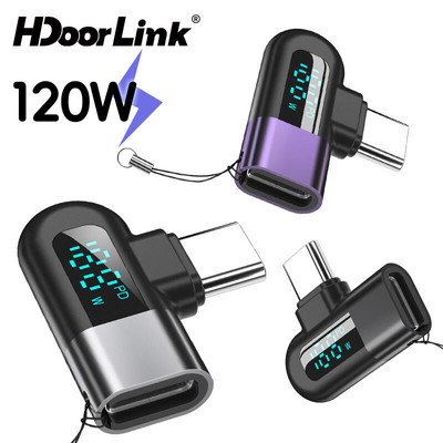 Bộ chuyển đổi HdoorLink 120W Type C sang Type C Khuỷu tay Màn hình kỹ thuật số Bộ chuyển đổi USB C Bộ chuyển đổi sạc nhanh Bộ chuyển đổi OTG
