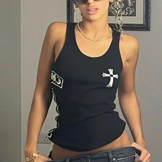 Chrome Hearts Mỹ Hot Girl Phong Cách Thiết Kế Dây Đeo Slim Niche Suspender Nữ Mùa Hè Màu Kẹo In Áo Vest Ngắn Đến