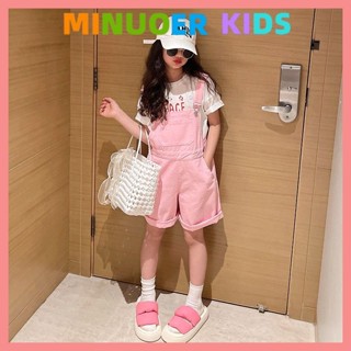   Miluoer  Quần yếm bé gái Bộ đồ mùa hè Quần short phong cách mới Áo thun hai mảnh siêu mỏng phiên bản Hàn Quốc Big Kids Thời trang 