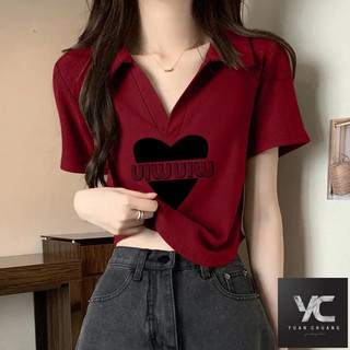  Áo thun ngắn tay cổ chữ v phong cách mới mùa hè dành cho nữ có ve áo đeo vai chính hãng viền cong không thể đóng cọc Áo sơ mi Polo Top
