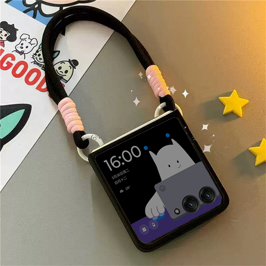 Thời Trang Sang Trọng Hàn Quốc ins Đen Hồng Dây Đeo Tay Ốp Lưng Điện Thoại Motorola Razr 50 Ultra 50