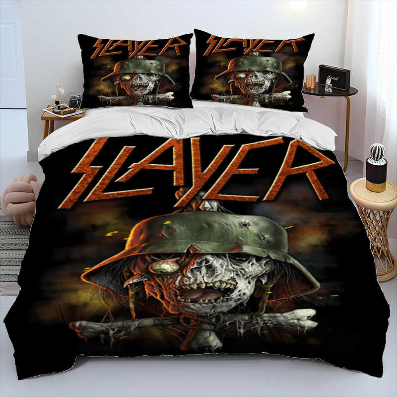 Heavy Metal Slayer Band Music Comforter Set,Duvet Bed Quilt Cover Pillowcase,King Queen Size Bed
