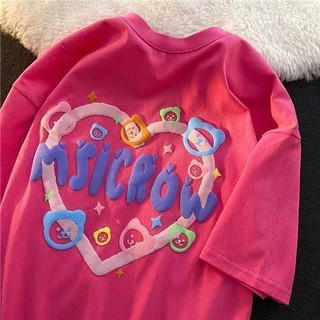 Bé Gái Tay Ngắn Mùa Hè 2024 Phong Cách Mới Gấu Tình Yêu Cổ Tròn Áo Thun Trẻ Em Cotton Nguyên Chất Áo Giữa Lớn Trẻ Em Rời Hợp Thời Trang t