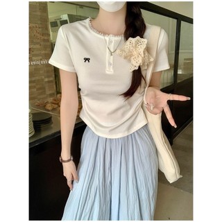Áo thun ngắn tay cổ tròn thêu nơ 75421