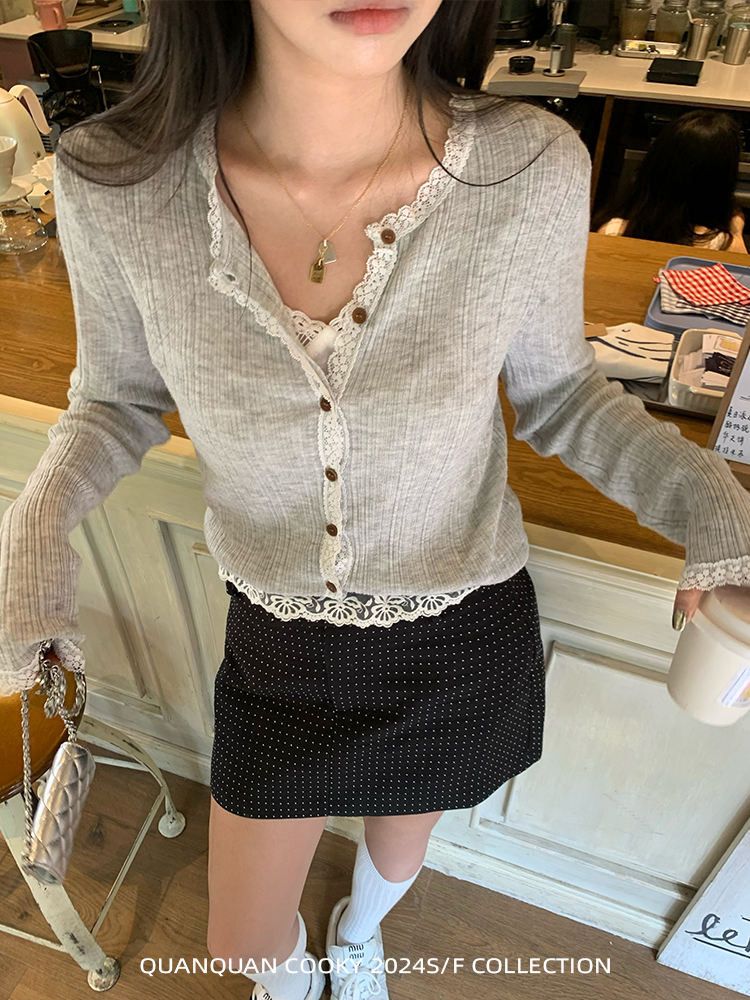 Whbyzwhcb Áo len dệt kim Whbyzwhcb Bach Movement Ren Edge Sling