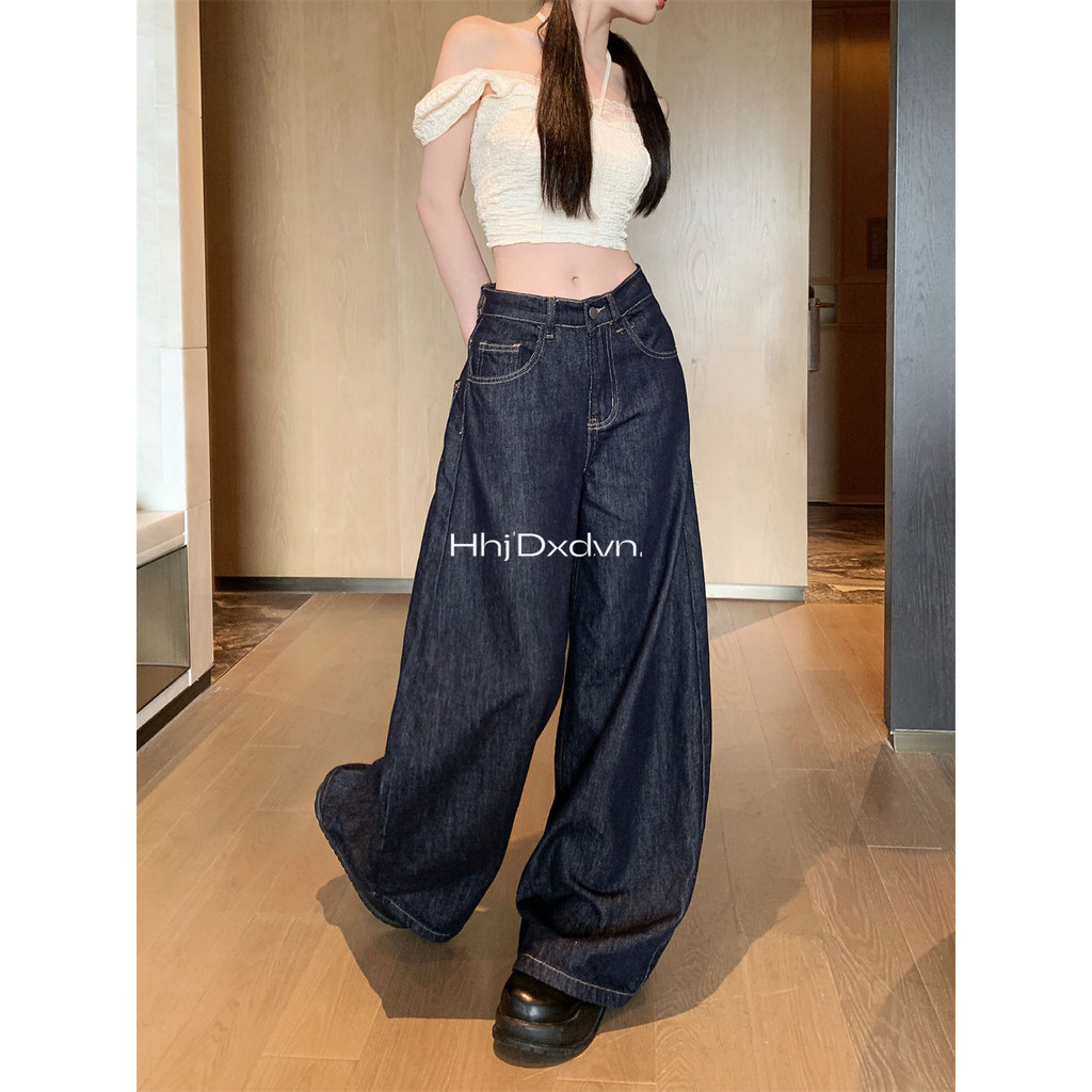 Quần jean ống rộng nữ, lưng cao, dáng suông, dài chạm sàn, phong cách Mỹ thu đông | BigBuy360 - bigbuy360.vn