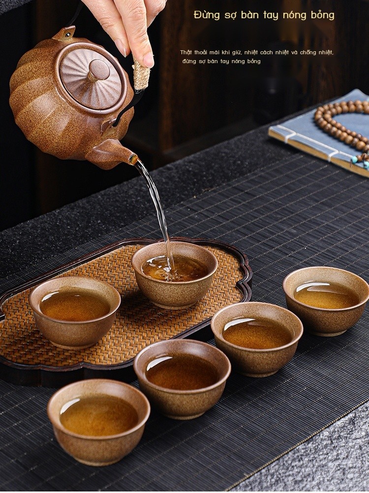( Sẵn) Tea Tea Tea Tea Tea Stone Pot Toàn bộ bộ đồ ăn gốm Kung Fu Tea đặt gia đình Simple carbon St