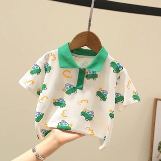 100% Cotton Mùa Hè Phong Cách Mới Hoạt Hình Nam Nữ Trung Bình Trẻ Em Bé Thời Trang Dễ Thương Ve Áo Ngắn Tay Áo polo Hợp Thời Trang