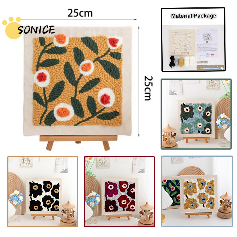 DIY Punch Needle Kits dành cho người mới bắt đầu Hoàn chỉnh Punch Stitch Threads Khung kim Bộ hoa vă