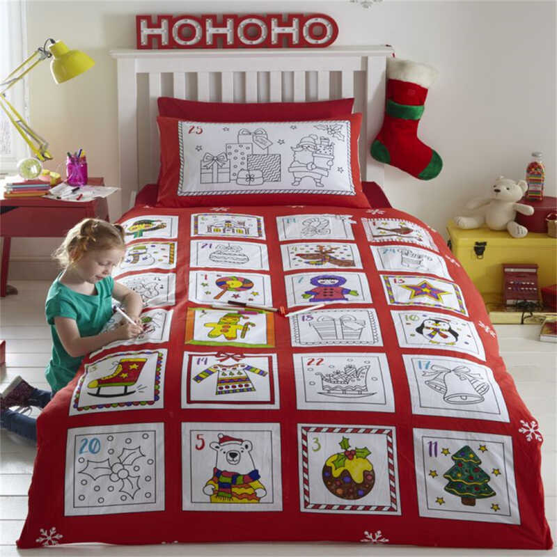 Christmas Tartan Merry Deer Reversible Check Duvet Comforter Cover Bedding Set Red Festival Deco