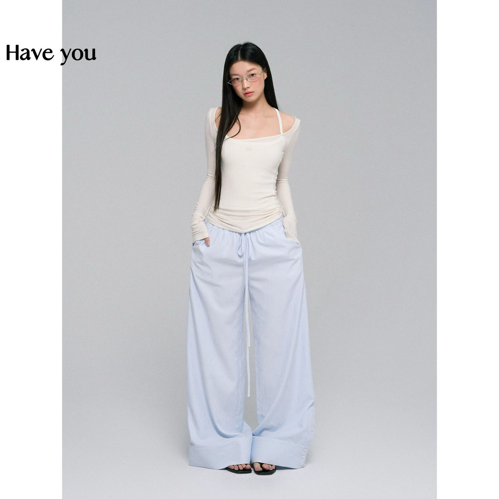 Laluneduciel Blogger Cùng Phong Cách Chống Nắng Áo Điều Hòa Không Khí Áo Sơ Mi Nhỏ Sling Cơ Bản Quần