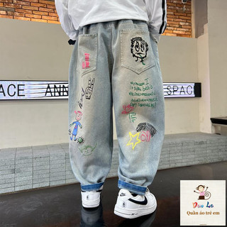 [Sản phẩm mới] Xuân Thu Phong Cách Mới Quần Bé Trai Trẻ Em Quần Jean Rời Vừa Lớn Trẻ Em Bố Quần Phiên Bản Học Sinh