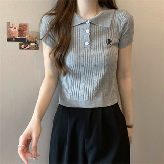 Áo thun ngắn cổ POLO thêu hàng đầu mùa hè cổ điển cay cho bé gái