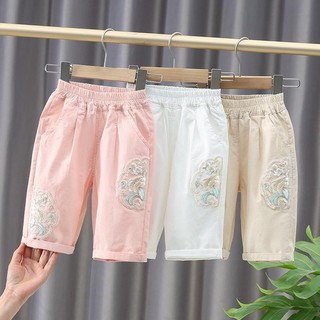  Quần Crop Bé Gái Thêu Trẻ Em Thoáng Khí Mỏng Phong Cách Mới Quần