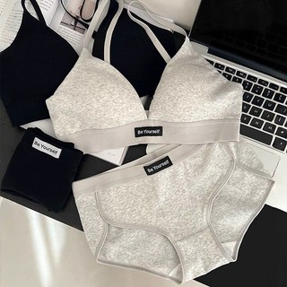 Mới Đơn Giản Phong Cách Thể Thao Tam Giác Cốc Quần Lót Nữ Vú Nhỏ Tập Hợp Không Vòng Thép Mềm Mại Thoải Mái Thoáng Khí Bộ Áo Ngực