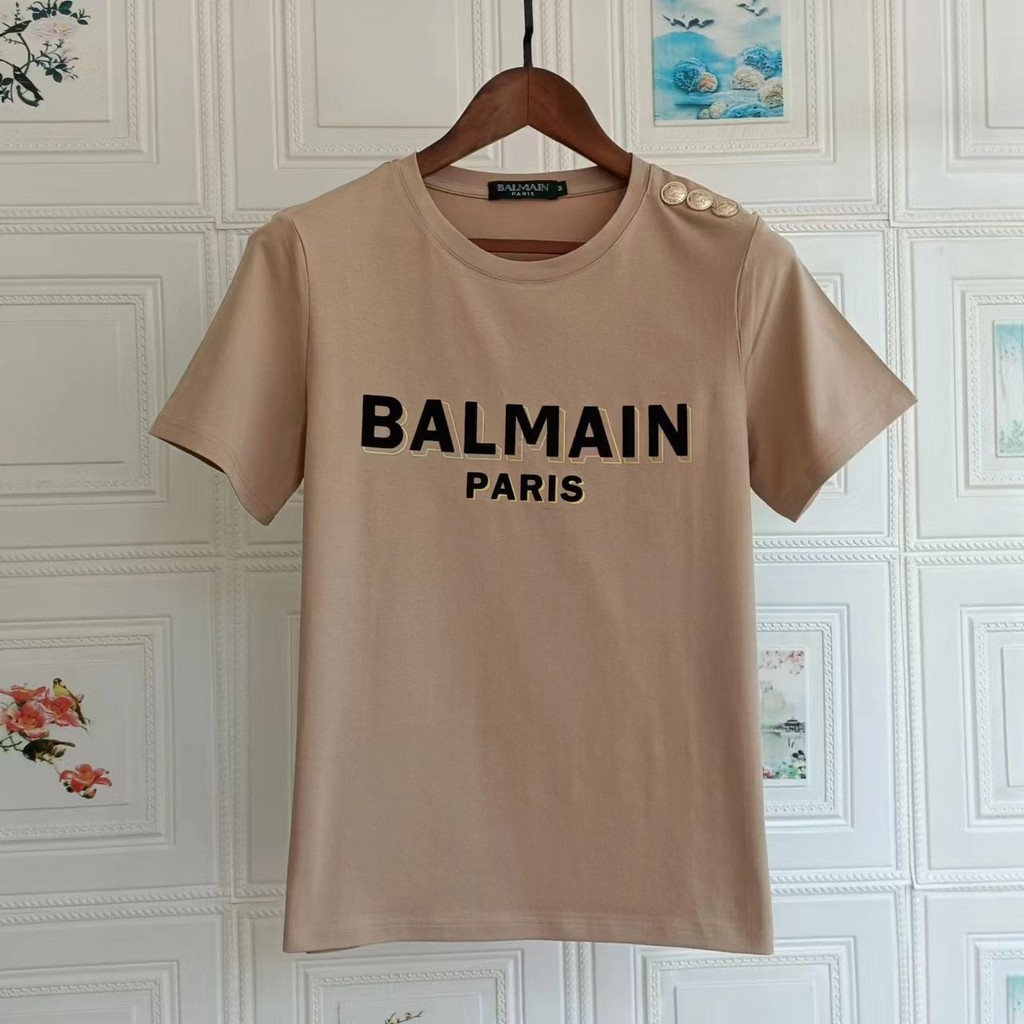 Balmain Và Thương Hiệu Hợp Thời Trang Nút Đeo Vai Viền Vàng Chữ Đậm Thường Ngày Tay Ngắn Balmain Cot