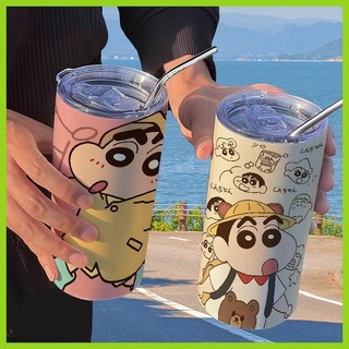 Crayon Shin-chan chan Nohara Misae Nohara Hiroshi Crayon Shin-chan Cốc cà phê hoạt hình dễ thương có ống hút Cốc nước tiện dụng ins Cốc giữ nhiệt bằng thép không gỉ 304 có giá trị cao