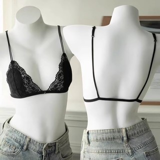 Cốc tam giác ren phong cách Pháp đồ lót nữ gợi cảm không có vòng thép dây đeo vai mỏng áo ngực lưng đẹp 