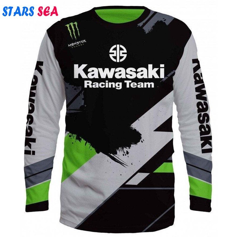 Áo thun 3D độc đáo in hình dài tay Kawasaki Racing Team Kawasaki Ninja Áo thun thường ngày Áo thun d