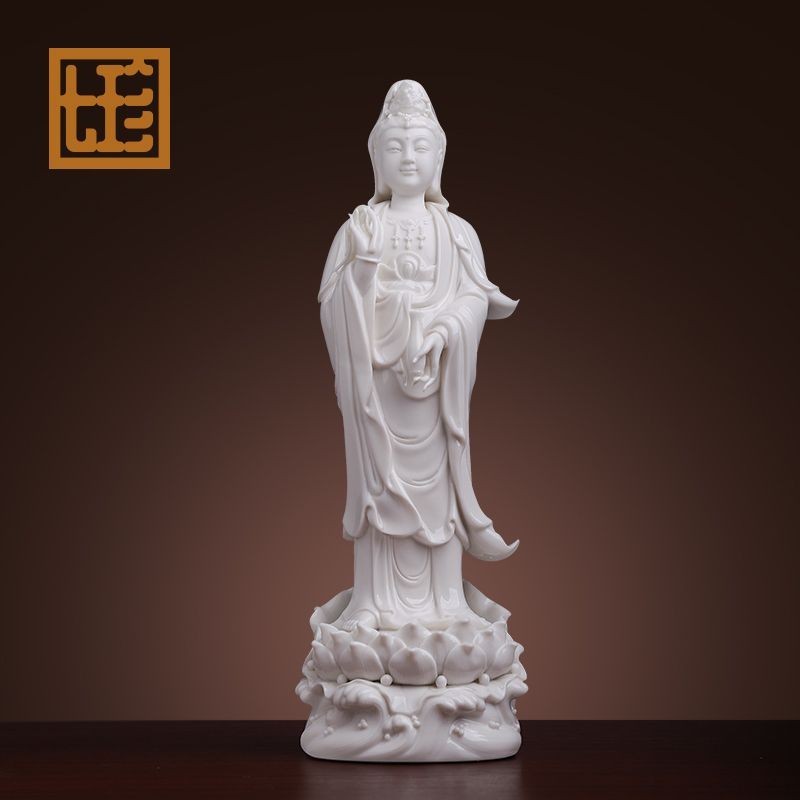 [Ảnh thật/Sẵn] Bảy Bảo Bối Tượng Phật Quan Âm Nanhai bằng gốm sứ, tượng đứng, tượng Phật Quan Âm De