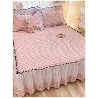  Váy giường ga trải giường chần bông phong cách công chúa váy một chiếc viền hoa viền hoa màu hồng c 