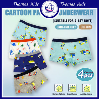 [Thomas Kids] 4 Đồ Lót Cho Bé Trai 2-15 Tuổi Cotton Cũ Họa Tiết In Hình Hoạt Hình Trẻ Em Boxer Quần Đùi
