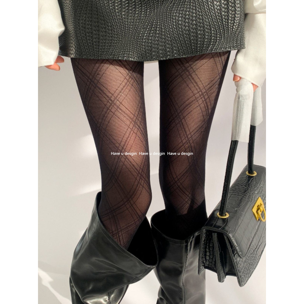 Có bạn desgin
 Đen Kim Cương Kiểm Tra Vớ Nữ Đen Lụa Quần Đẹp Chân Thu Đông