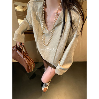 Áo Len Cổ Chữ V Nữ Thu Đông Phong Cách Mới Trước Và Sau Áo Len Phong Cách Lười Rời Dài Tay Top