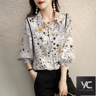  Mùa Xuân Thu Phong Cách Mới Plus Size Áo Sơ Mi Nữ Rời Nữ Slim-fit Phù Hợp Với Áo Sơ Mi In Hình