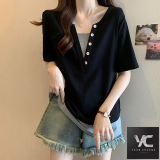  Áo thun ngắn tay hai mảnh giả thiết kế phong cách mới mùa hè dành cho nữ cỡ lớn dáng rộng vừa phải Tất cả @