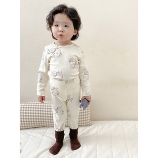  Bộ đồ ngủ in hình trẻ em Bộ đồ ngủ bé gái hoạt hình mùa thu Quần dài Quần lót giữ nhiệt