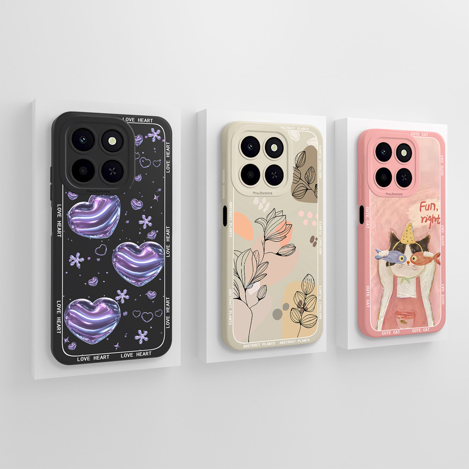 Ốp Cho Honor X6C X6B X6A X6S X6 Trái Tim Tình Yêu Mèo Vuông Chống Sốc Chống Trơn Trượt Bền Bảo Vệ To