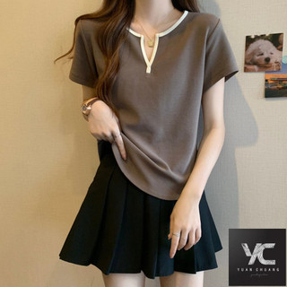  Mùa hè Phong cách mới Plus Size Quần áo nữ béo mmV Cổ áo giảm tuổi vai tích cực ngắn tay phù hợp