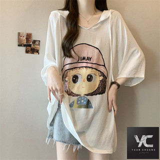  Áo thun ngắn tay có mũ trùm đầu in hình phong cách mới mùa hè dành cho nữ dáng rộng mỏng hơn trông béo mm Top