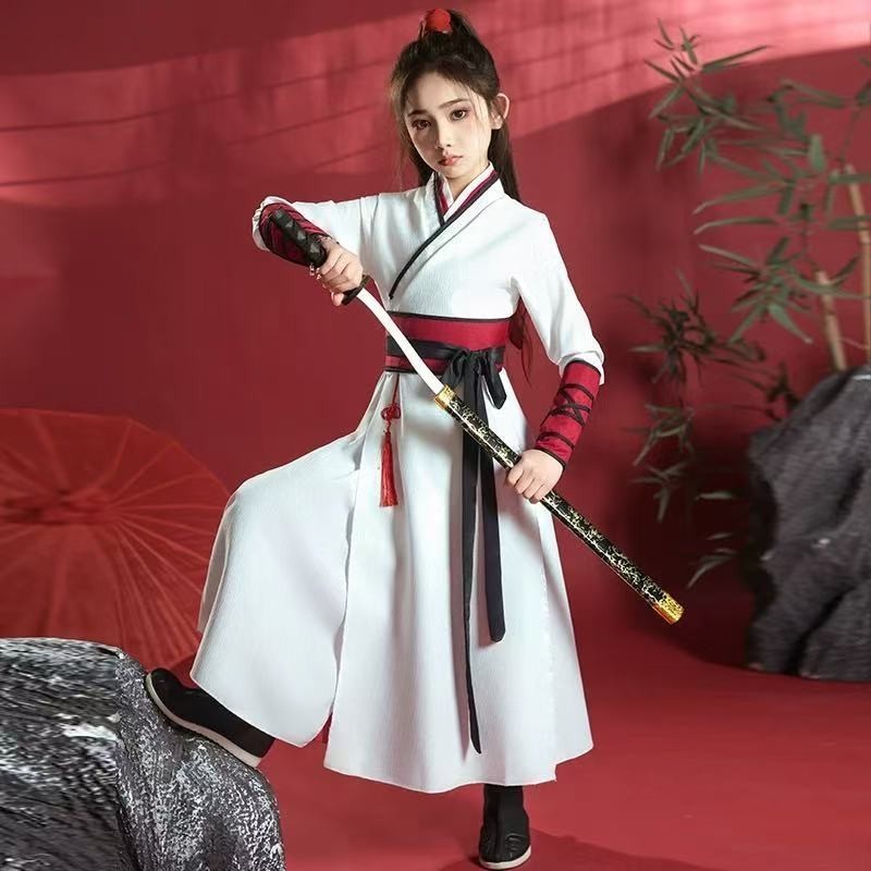 [Siêu Hot]  Trang phục trẻ em Mulan cho bé gái, Hanfu Mulan trắng, thơ ca sĩ nữ chiến binh, phong c