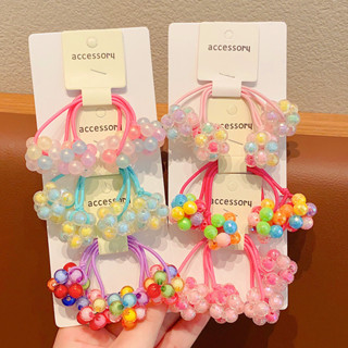 2 Chiếc Mới Đáng Yêu Handmade Hạt Màu Bóng Bé Gái Co Giãn Tóc Phụ Kiện Tóc Trẻ Em Dây Buộc Tóc Bé Mũ