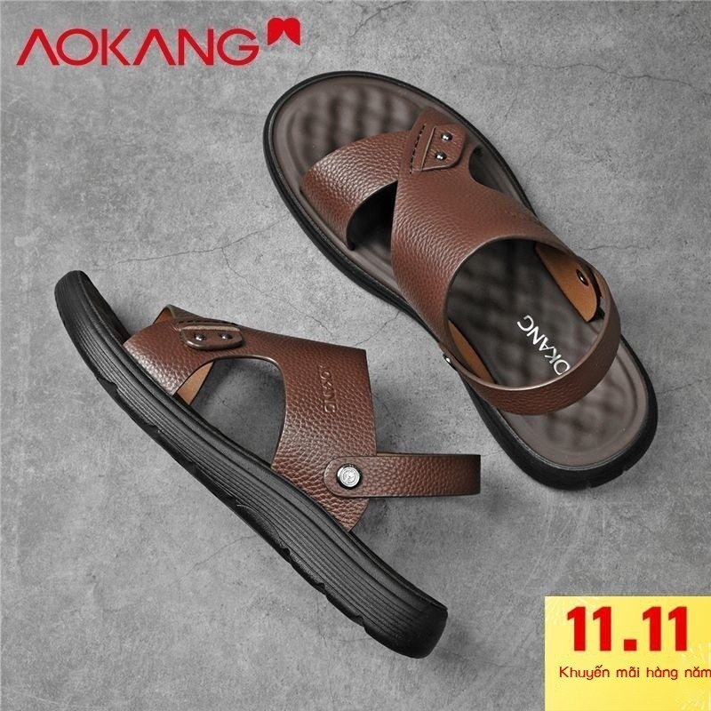 [VIP] Aokang Giày Sandal Nam Thu Đông 2023 Mới Da Thật Chính Hãng Da Nam Bố Giày Sandal Đa Năng Ch