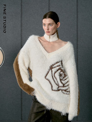 Loose Lazy Style Rose Niche Loose Color Matching Áo len nữ