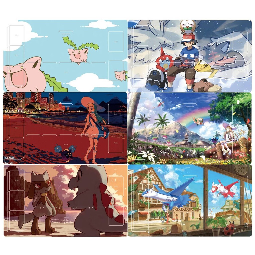 600X350X2Mm Tự Làm Ptcg Lucario Lillie Rowlet Card Battle Mat Ptcg Popplio Single Player Board Game 