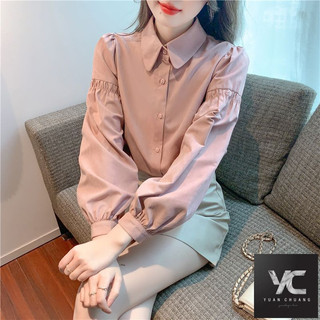  Áo sơ mi cổ polo phong cách mới Thiết kế nữ Áo sơ mi dài tay thời trang kiểu Pháp