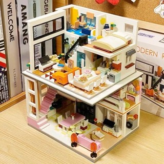 Tương thích với các hạt Lego mini cabin phòng ngủ phòng tắm học tập nhà bếp lắp ráp cho trẻ em khối xây dựng dành cho nữ