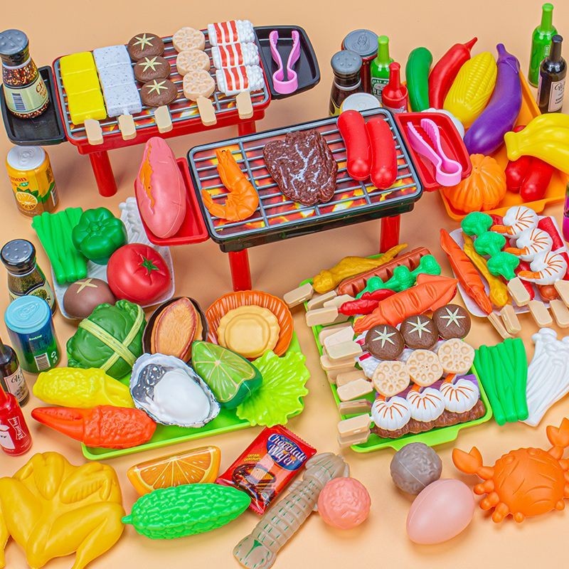 Đồ chơi trẻ em BBQ BBQ Bộ đồ chơi nấu ăn gồm xiên nướng, lẩu rau củ và trái cây, đồ chơi rửa được c