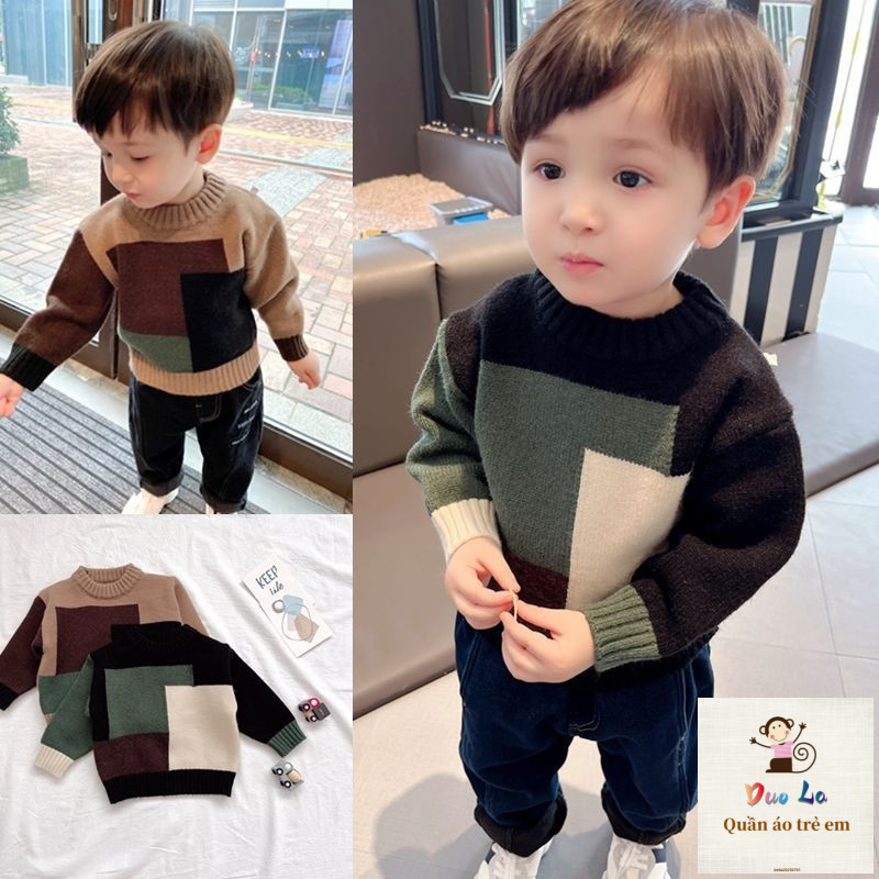 Mùa thu đông Áo len bé trai phong cách mới Áo len chui đầu phù hợp cho bé Đế dày phong cách phương Tây Màu sắc phù hợp với người Thụy Điển