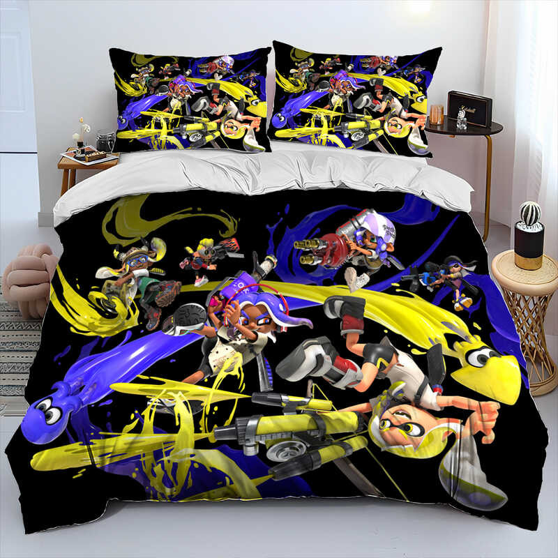 Gamer Cartoon S-Splatoon,Game Comforter Set,Duvet Bed Quilt Cover Pillowcase,King Queen Size Bed