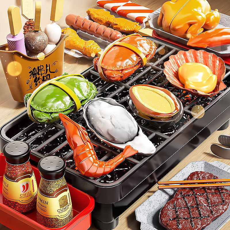 Bộ đồ chơi nấu ăn mini cho bé gái, mô phỏng nấu ăn, xiên nướng BBQ, đồ chơi giả vờ cho trẻ em