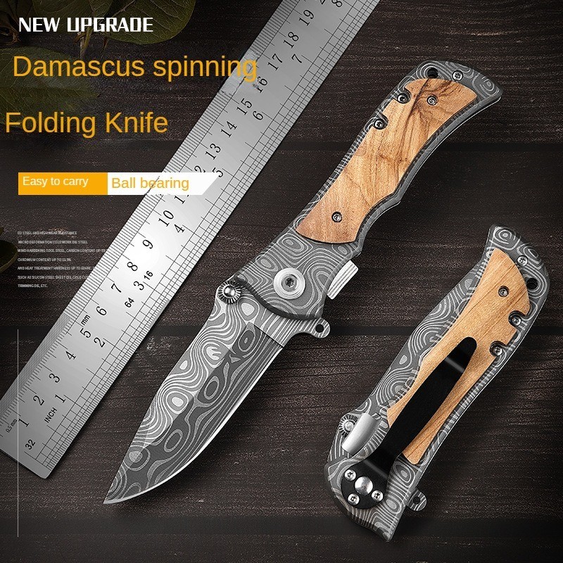 Dụng Cụ Cầm Tay Damascus Pattern Folding Pocket Knife, S Công Cụ Sinh Tồn Bền Bỉ Cho Thể Thao Ngoài 