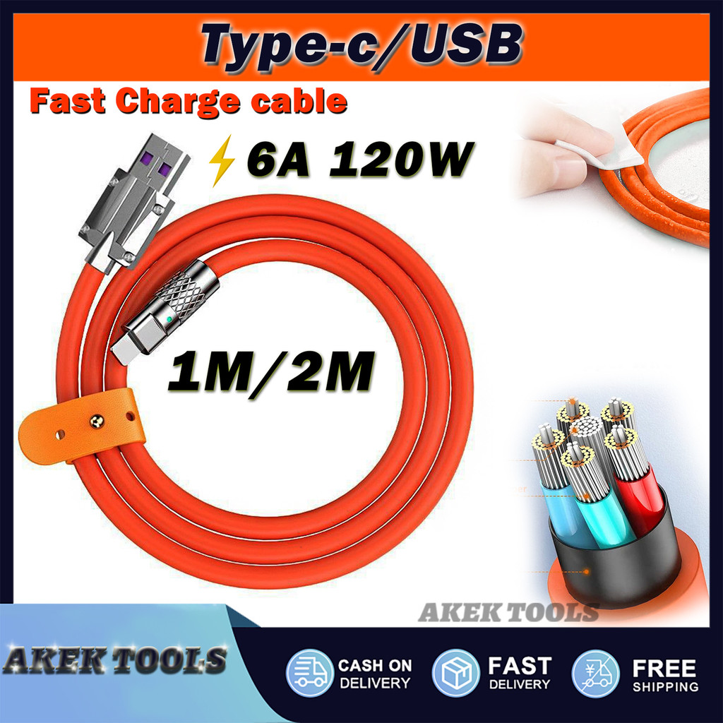 6A Loại C Sạc Nhanh Micro Original USB Lỏng Silicone Cable Metal Luminous Charger